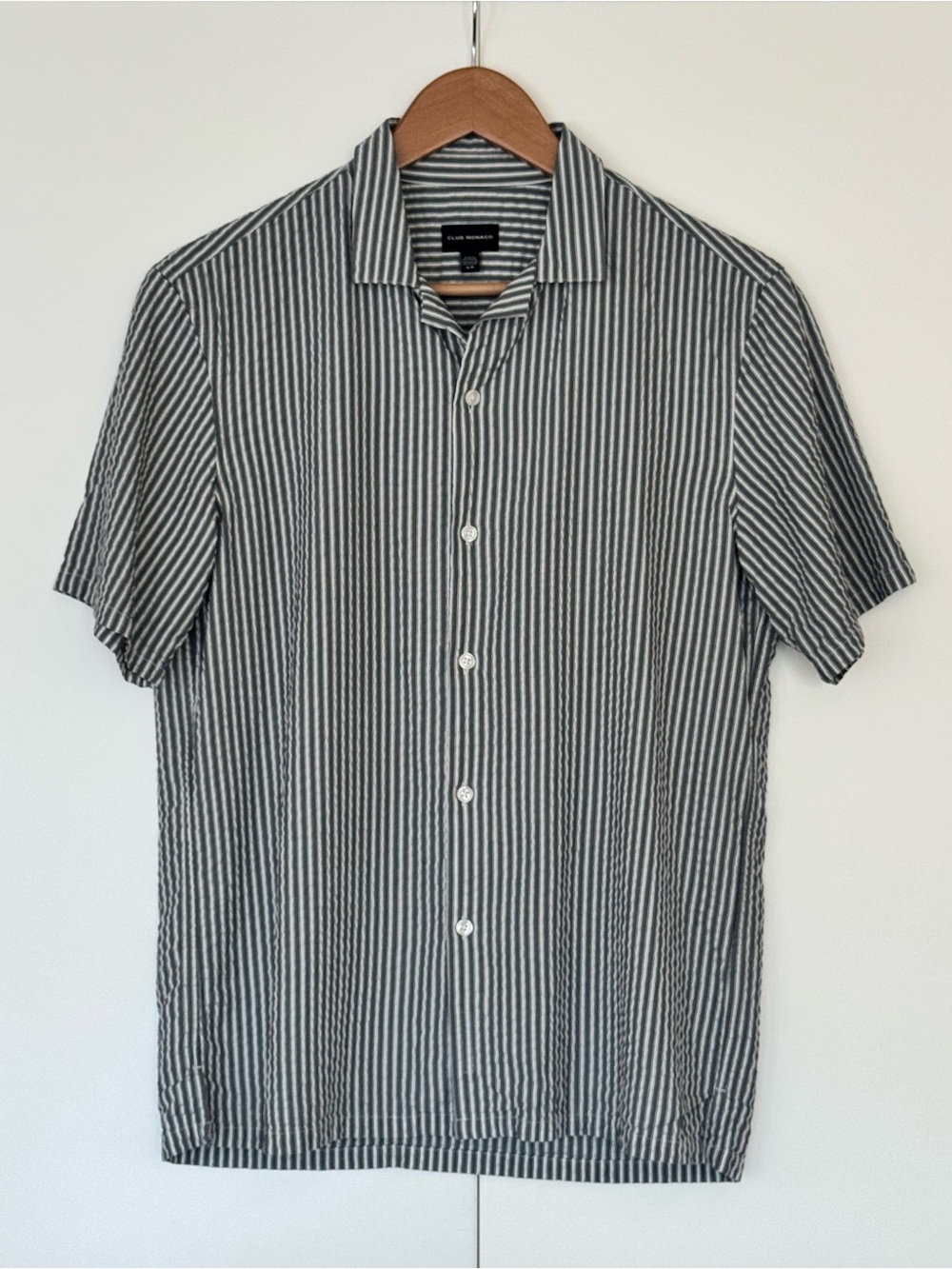 Club Monaco Striped Lyocell Camp-Collar Shirt – Blue & White, Size S